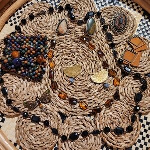 Boho Multicolor Beaded Statement Necklace with Amber Accents